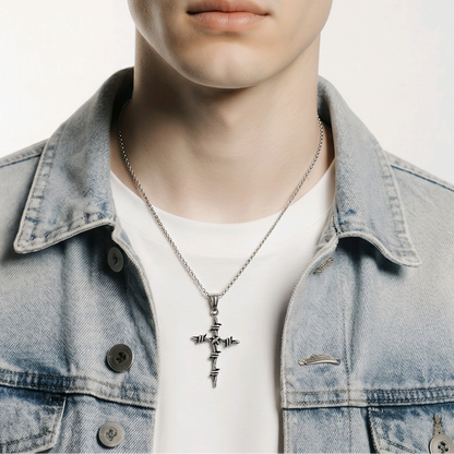 Croix barbelée pendentif homme hypoallergénique sans nickel résistant à l'eau – Alberto Bijoux Montréal