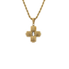 Pendentif croix dorée au design moderne et nervuré, sans chaîne, présenté sur fond gris. Alberto bijoux