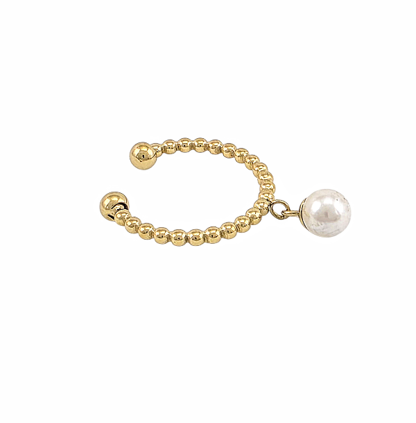 Bague dorée ornée de petites perles avec une perle pendante délicate