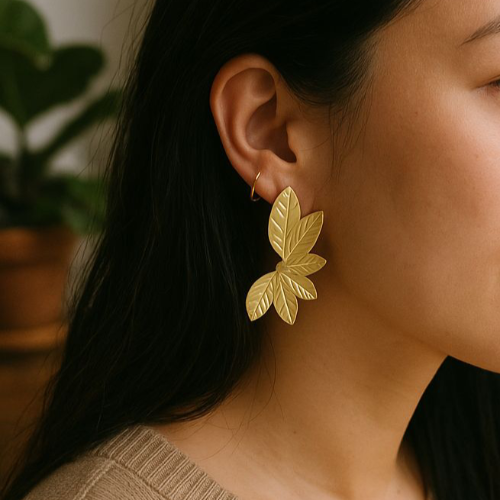 “Gaïa” Golden Leaf Earrings