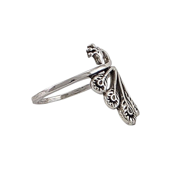 Bague argent sterling design paon avec plumes sculptées détaillées, style royal ajustable élégant