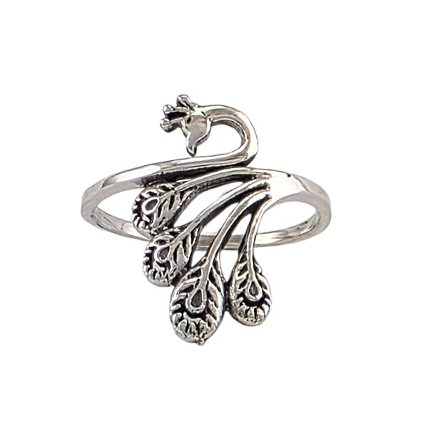 "Plumes Royales" - Bague Argent Paon Sculptée Ajustable - Alberto Bijoux