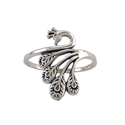 "Plumes Royales" - Bague Argent Paon Sculptée Ajustable - Alberto Bijoux
