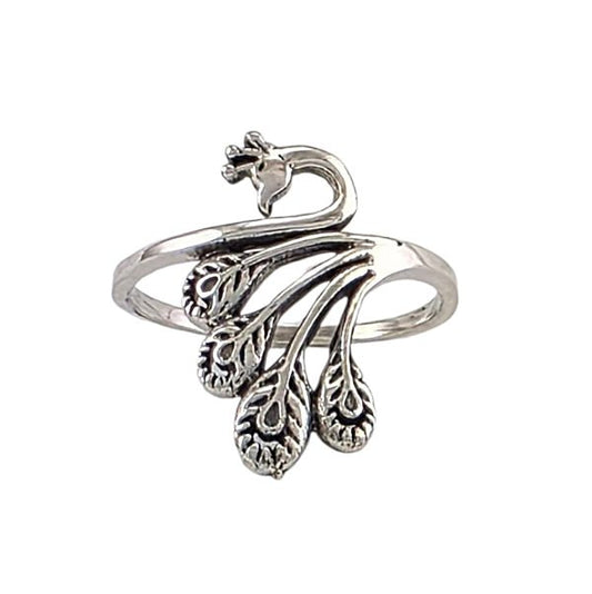 "Plumes Royales" - Bague Argent Paon Sculptée Ajustable - Alberto Bijoux