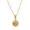 Pendentif en forme de rose dorée avec chaîne de 18 pouces en acier inoxydable – présenté sur fond blanc