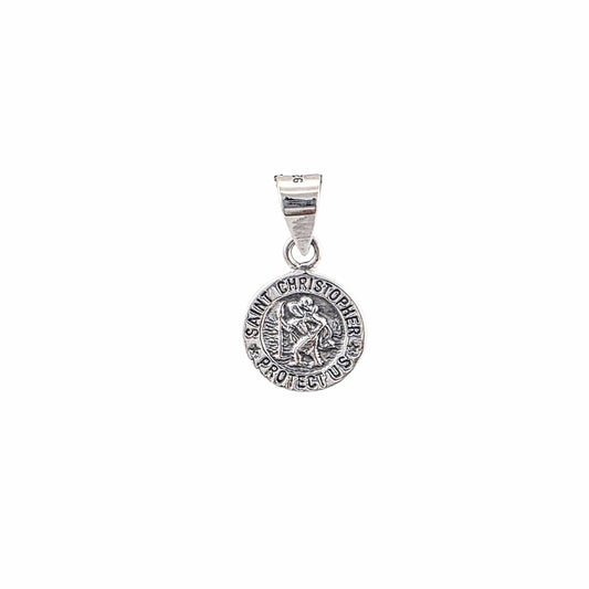 Pendentif Médaille Saint-Christophe — Argent Sterling 925 Oxydé | "Protect Us" Gravé, Médaillon Rond. Alberto BIjoux