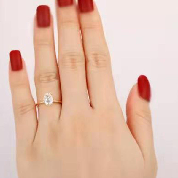 Gold solitaire ring with clear oval stone – Alberto Bijoux