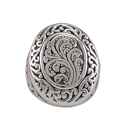 "Spirales Ancestrales" - Bague Argent Ovale Creuse Gravée - Alberto Bijoux