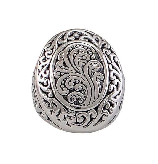"Spirales Ancestrales" - Bague Argent Ovale Creuse Gravée - Alberto Bijoux