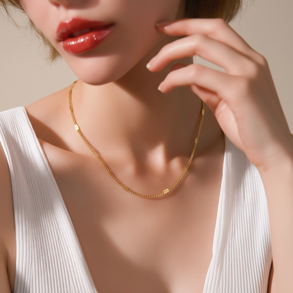 Collier Chaîne Curb Station en Acier Inoxydable Doré – 2.5mm Élégant & Tendance