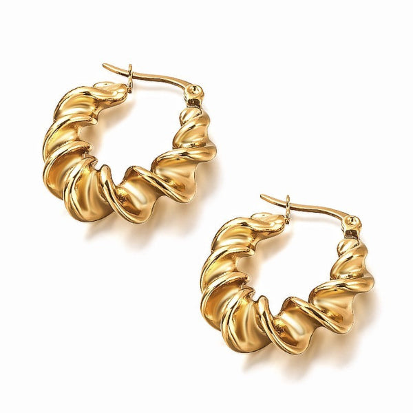 Créoles dorées torsadées de 26mm, design audacieux et brillant – modèle Twista – Alberto Bijoux