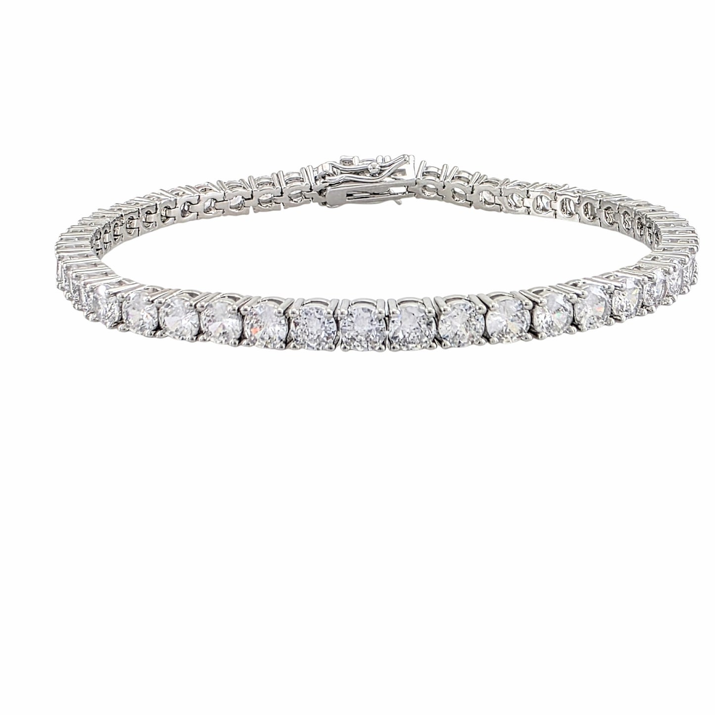 Bracelet tennis argenté en zircone cubique AAA avec fermoir triple sécurité