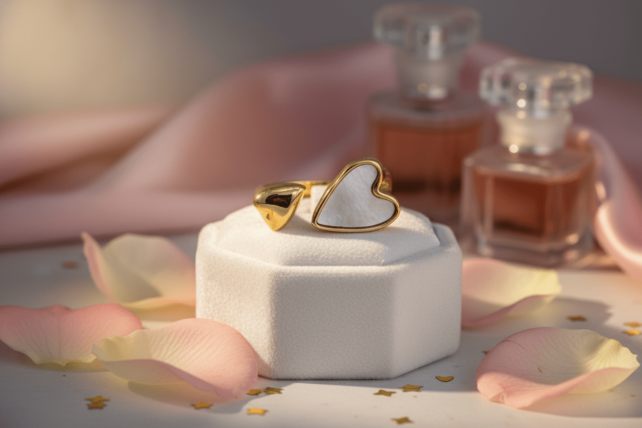 Bague "Cœur Nacré" – Ouverte Dorée & Nacre Naturelle - Alberto Bijoux