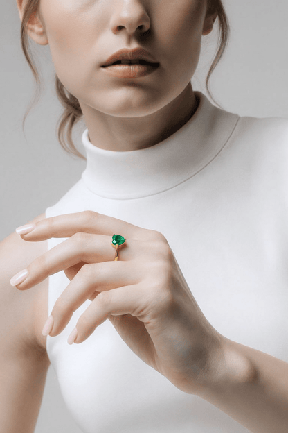 Bague Émeraude Coeur Twist – Acier Doré - Alberto Bijoux