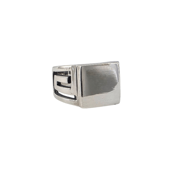 Bague Homme Carrée en Argent 925 – Style Minimaliste Gravure Grecque - Alberto Bijoux
