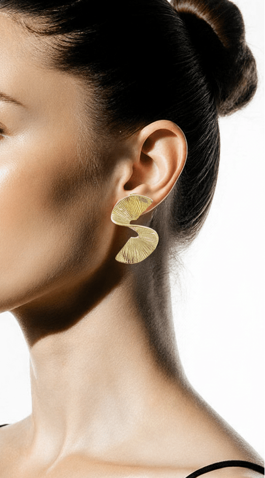 Ondes dorées – Boucles d’oreilles design 42x28 mm en acier inoxydable - Alberto Bijoux
