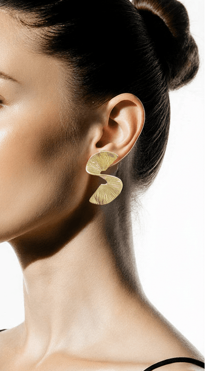 Ondes dorées – Boucles d’oreilles design 42x28 mm en acier inoxydable - Alberto Bijoux
