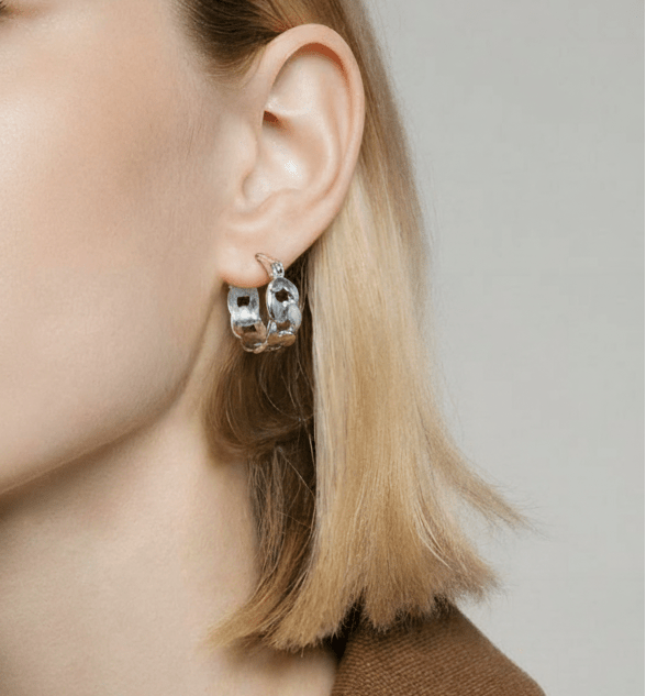 Mini Boucles Sculptées Chain – Argentées - Alberto Bijoux