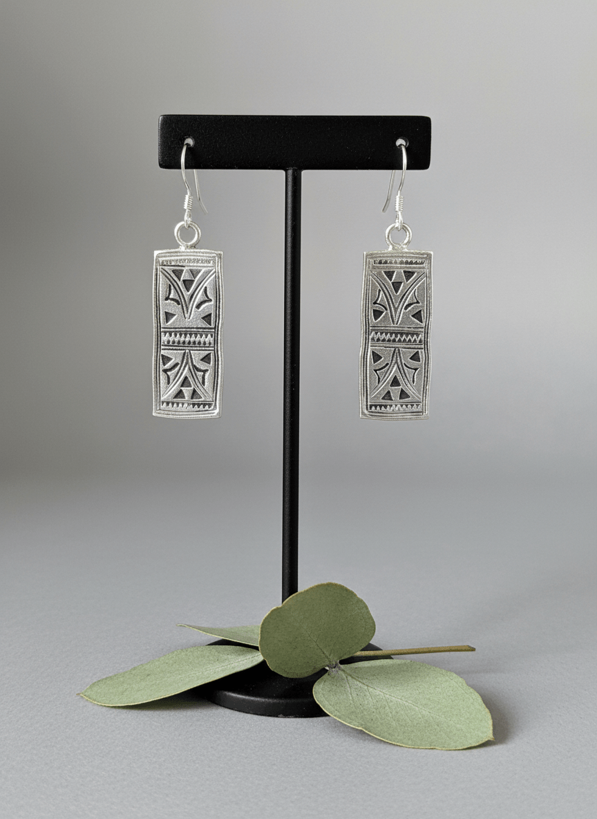 Boucles d’Oreilles Rectangulaires Gravées en Argent 925 – Style Tribal - Alberto Bijoux
