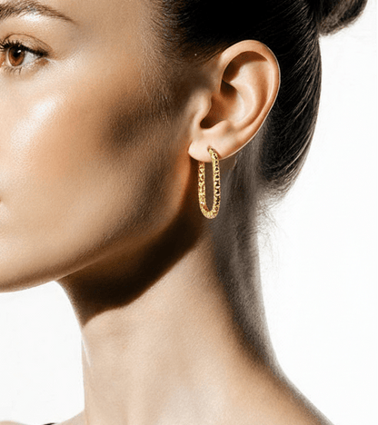 Boucles d’oreilles rectangulaires texturées 20x15 mm – Acier inoxydable doré - Alberto Bijoux