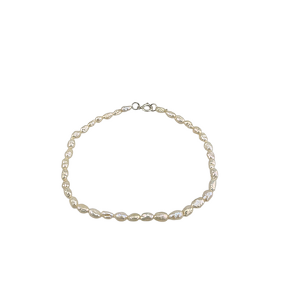 Bracelet perles de riz eau douce ultra fin 3mm fermoir spring ring argent 7.5 pouces blanc crème nacré