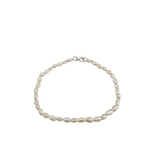 Bracelet perles de riz eau douce ultra fin 3mm fermoir spring ring argent 7.5 pouces blanc crème nacré