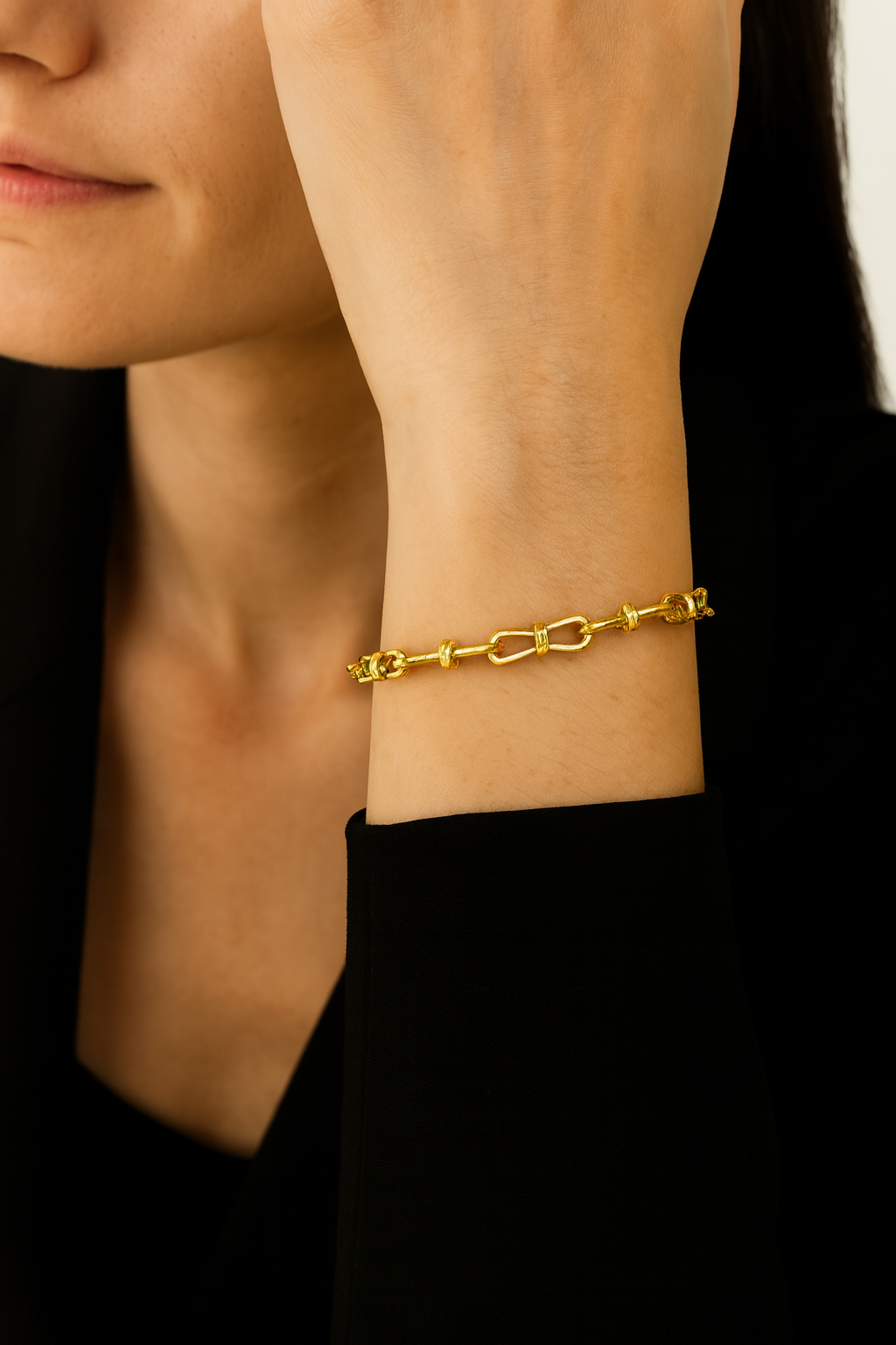 close up of bracelet on model