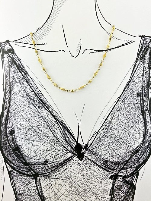 Chaîne Soléna – Maillons Sculptés et Billes Dorées - Alberto Bijoux