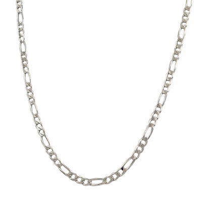 Chaîne Figaro en argent sterling 925 de 3mm avec maillons alternés polis sur fond blanc