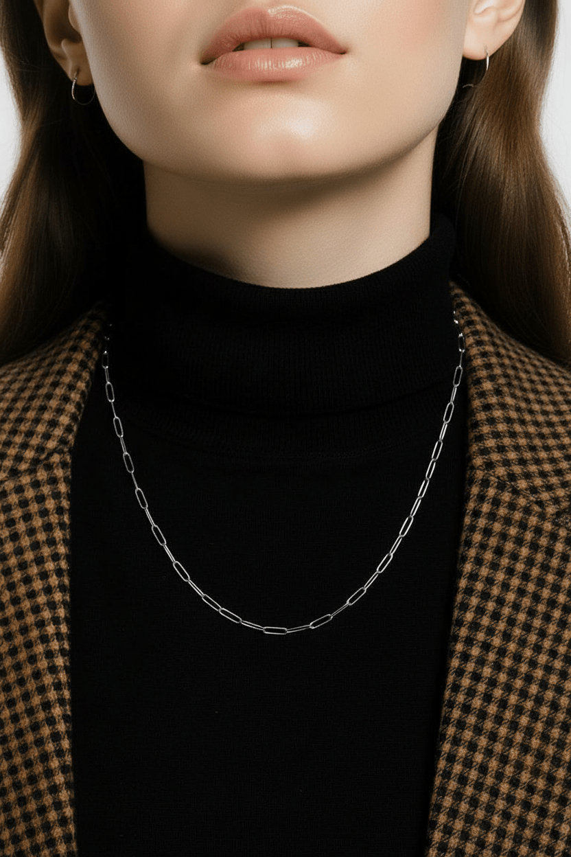 Collier chaîne acier inoxydable paperclip 3.5mm - Longueurs 16 à 22 pouces - Alberto Bijoux