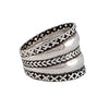 Bague argent sterling large texturée avec motifs géométriques gravés, design statement unisexe, collection Échos Sauvages