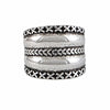 Bague argent sterling large texturée avec motifs géométriques gravés, design statement unisexe, collection Échos Sauvages