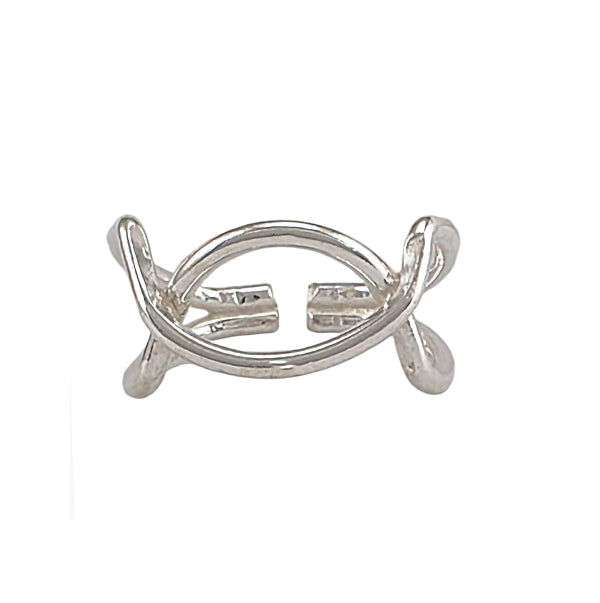Bague argent sterling ouverte design orbital moderne avec cercle central, style minimaliste ajustable