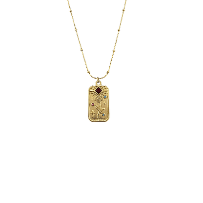 Rose mystique – Pendentif rectangulaire doré avec chaîne - Alberto Bijoux