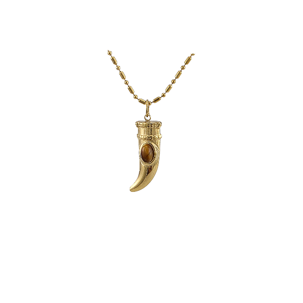 Gold-tone tiger eye fang pendant with chain – Alberto Bijoux