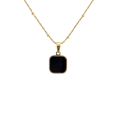 Carré noir chic – Pendentif doré en acier inoxydable avec chaîne - Alberto Bijoux