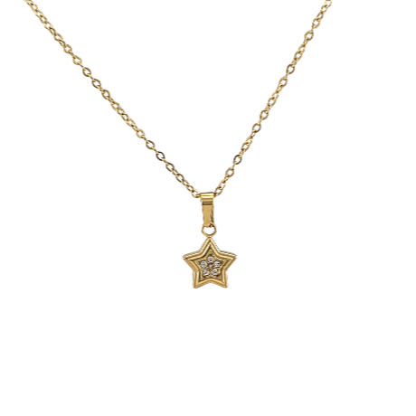 Gold-tone star pendant necklace 8mm with chain – Alberto Bijoux