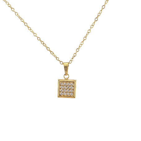 Gold-tone square pendant necklace 8mm with chain – Alberto Bijoux