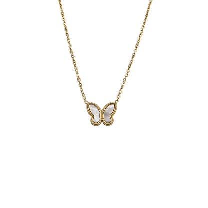 Collier Papillon Nacré – Pendentif 10 x 12 mm (Acier Inoxydable Doré) - Alberto Bijoux