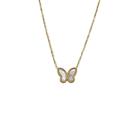 Collier Papillon Nacré – Pendentif 10 x 12 mm (Acier Inoxydable Doré) - Alberto Bijoux