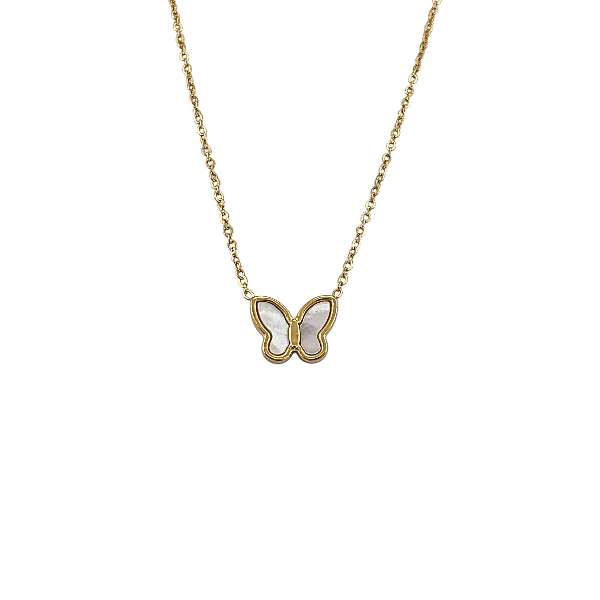 Collier papillon nacré 10x12 mm en acier inoxydable doré – Alberto Bijoux Montréal