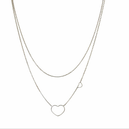  Collier double rang cœur argent 925 16 18 pouces layered minimaliste deux chaînes