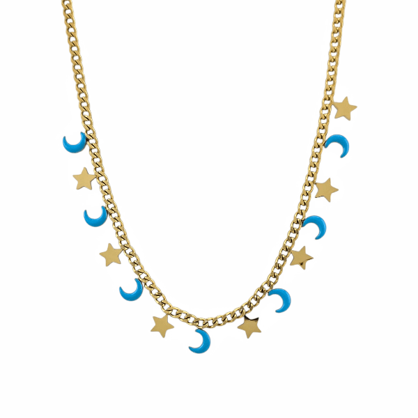 Collier “Cosmic Pop” – Lunes Turquoise & Étoiles Dorées - Alberto Bijoux