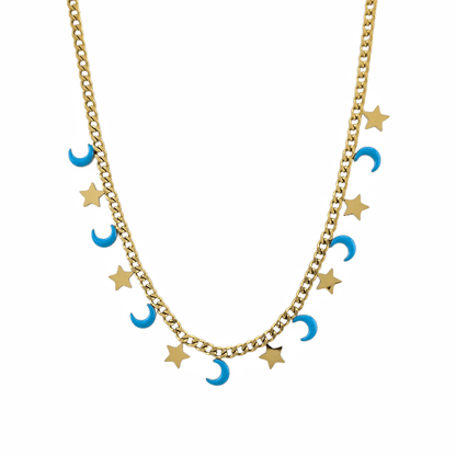 Collier “Cosmic Pop” – Lunes Turquoise & Étoiles Dorées - Alberto Bijoux