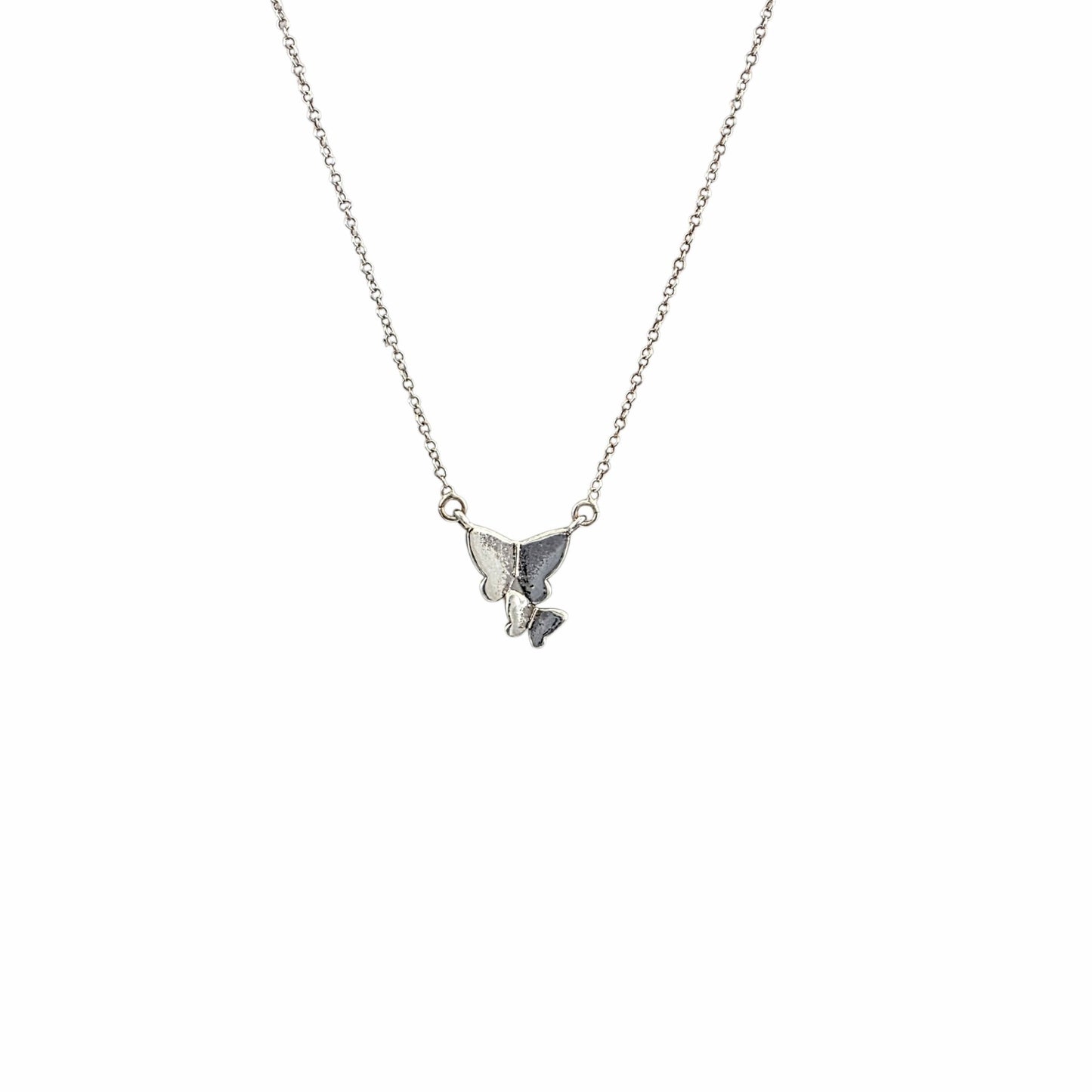 Collier double papillon argent 925 18 pouces minimaliste délicat pendentif texturé