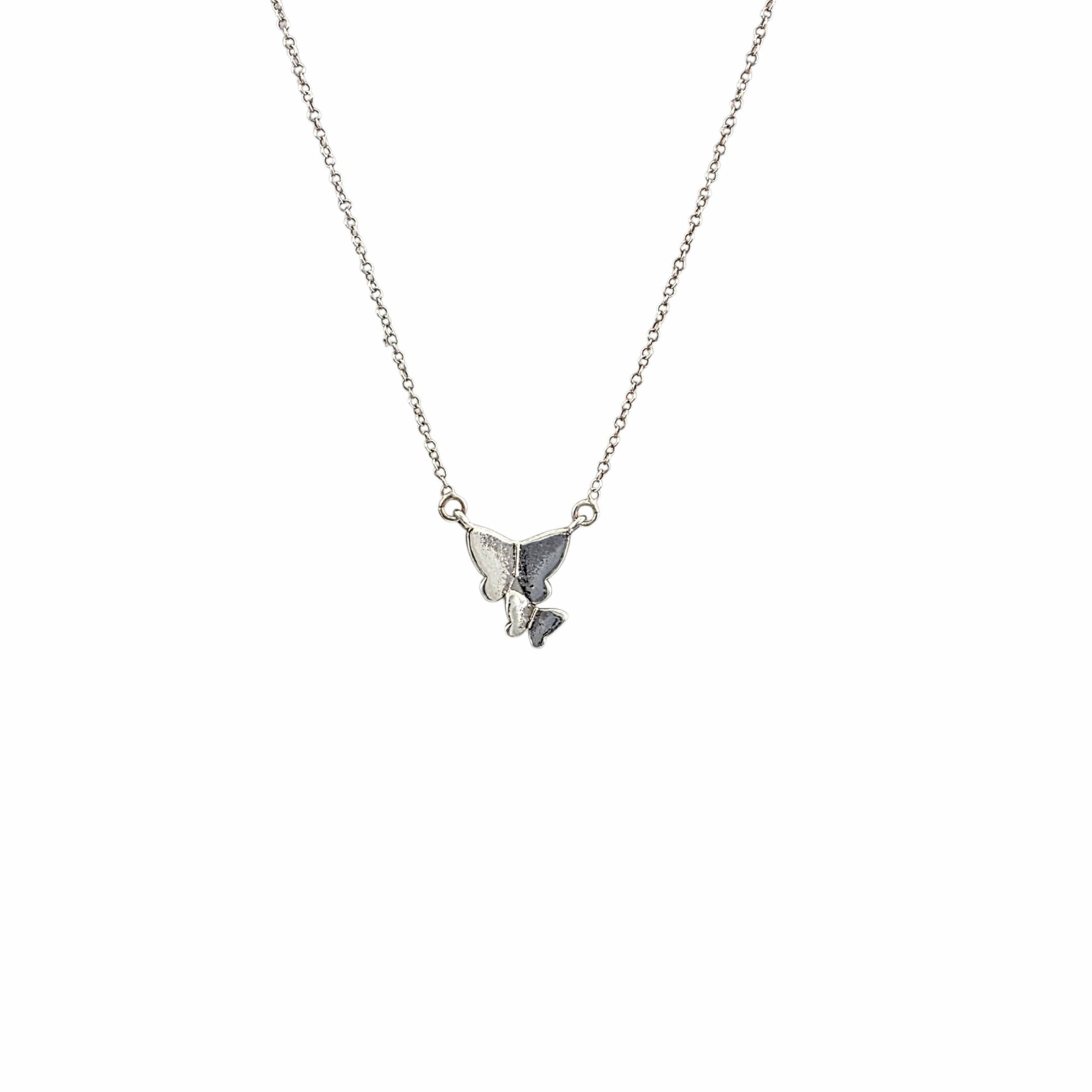 Collier double papillon argent 925 18 pouces minimaliste délicat pendentif texturé