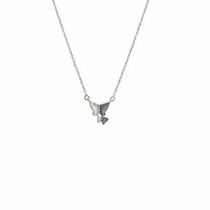 Collier double papillon argent 925 18 pouces minimaliste délicat pendentif texturé
