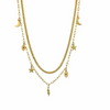 Collier double chaîne dorée avec pendentifs étoiles, éclairs, lunes et œil protecteur - Alberto bijoux
