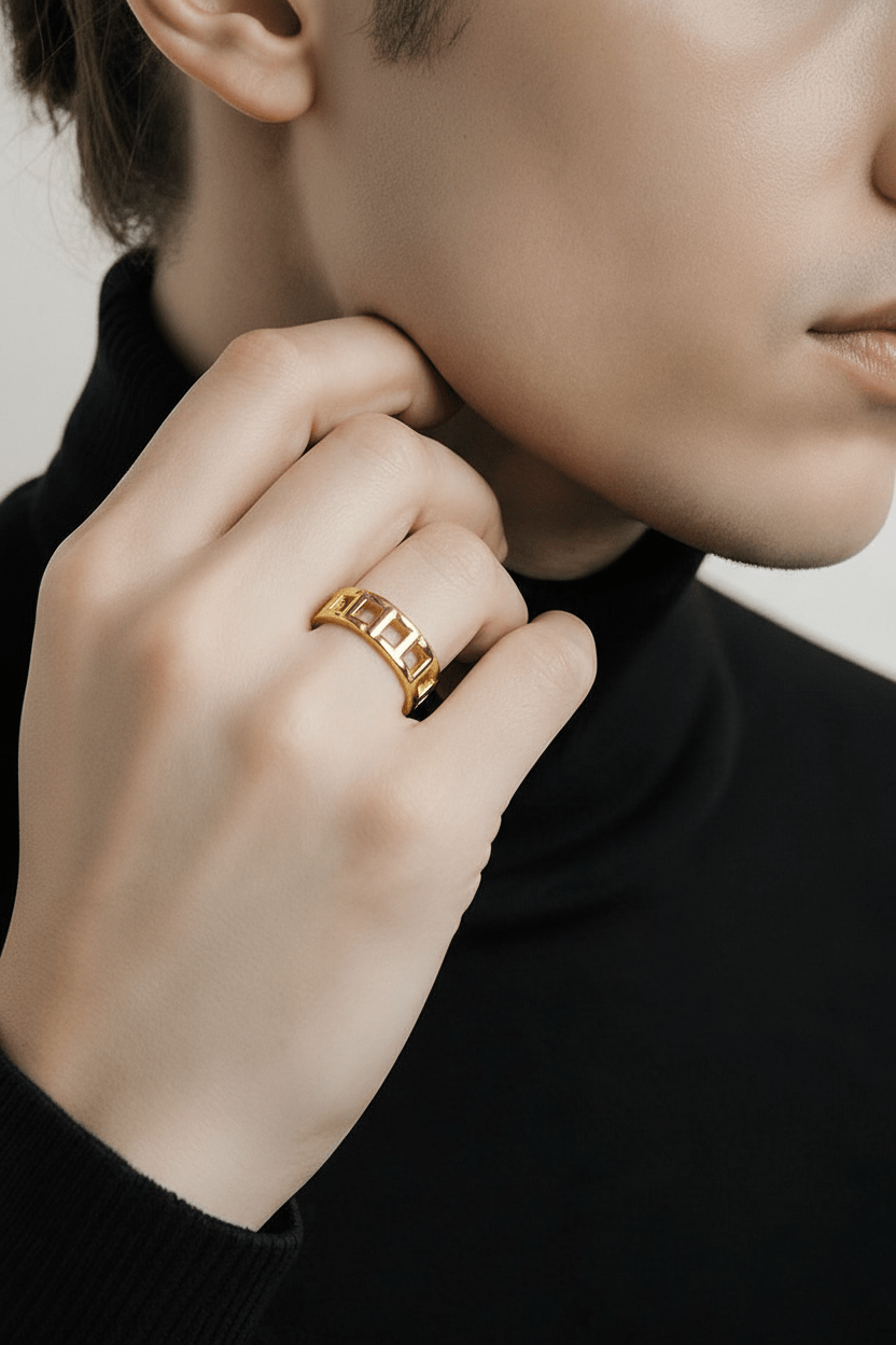 Bague Dorée "Cage Géométrique" – Acier Inoxydable - Alberto Bijoux