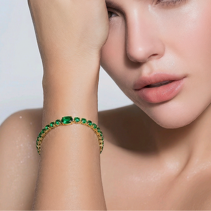 Émeraude Chic – Bracelet Tennis Vert Doré - Alberto Bijoux